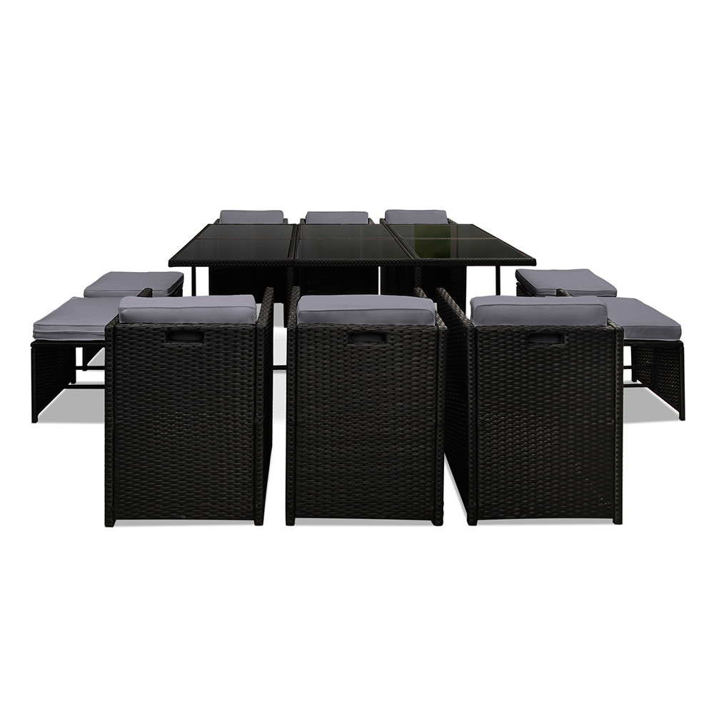 Gardeon Outdoor Dining Set 11 Piece Wicker Table Chairs Setting Black-6