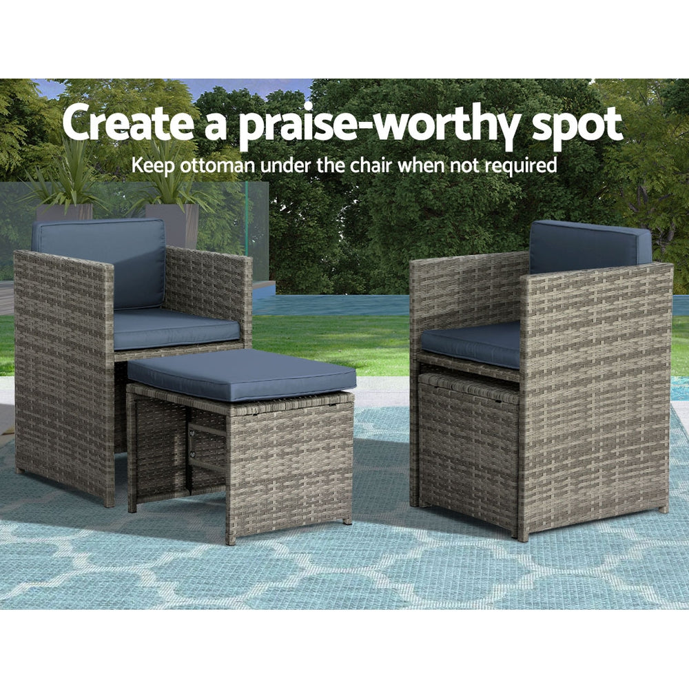 Gardeon Outdoor Dining Set 11 Piece Wicker Table Chairs Setting Grey-4