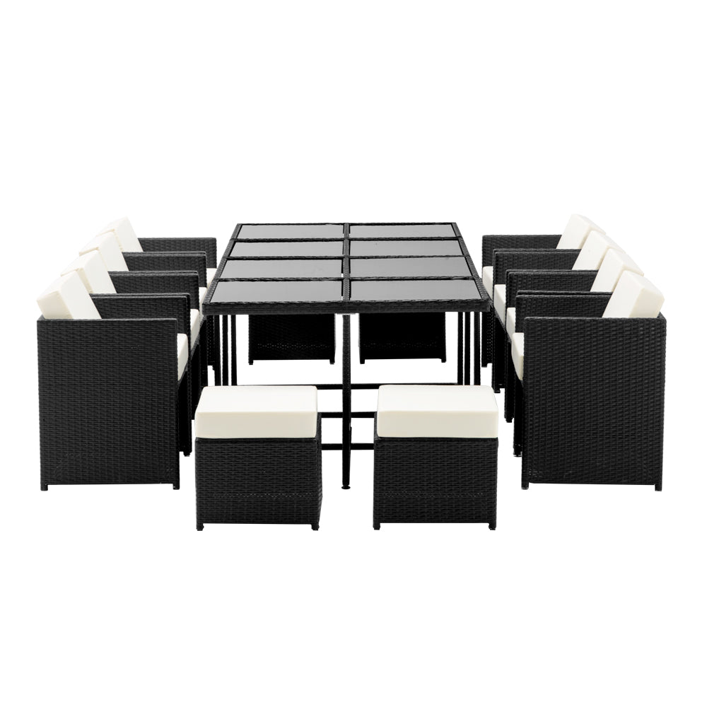 Gardeon Outdoor Dining Set 13 Piece Wicker Table Chairs Setting Black-3