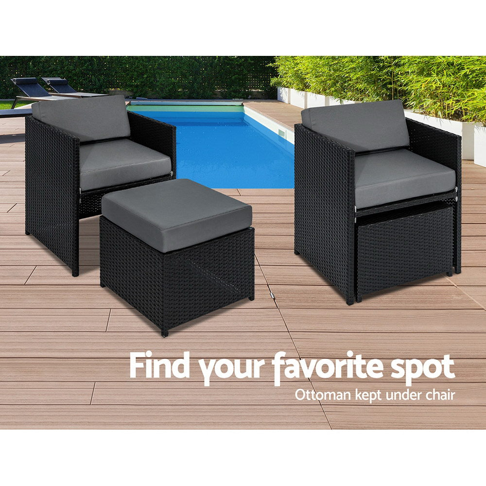 Gardeon Outdoor Dining Set 13 Piece Wicker Table Chairs Setting Black-5