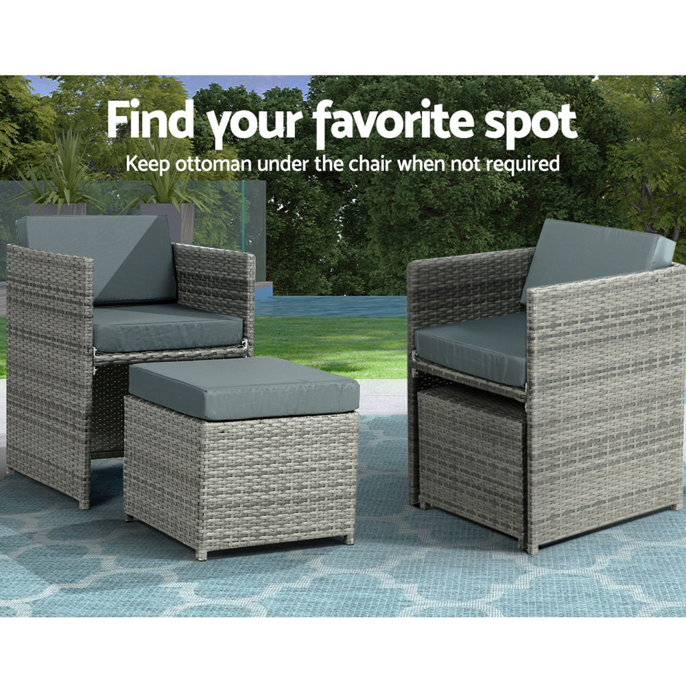 Gardeon Outdoor Dining Set 13 Piece Wicker Table Chairs Setting Grey-5