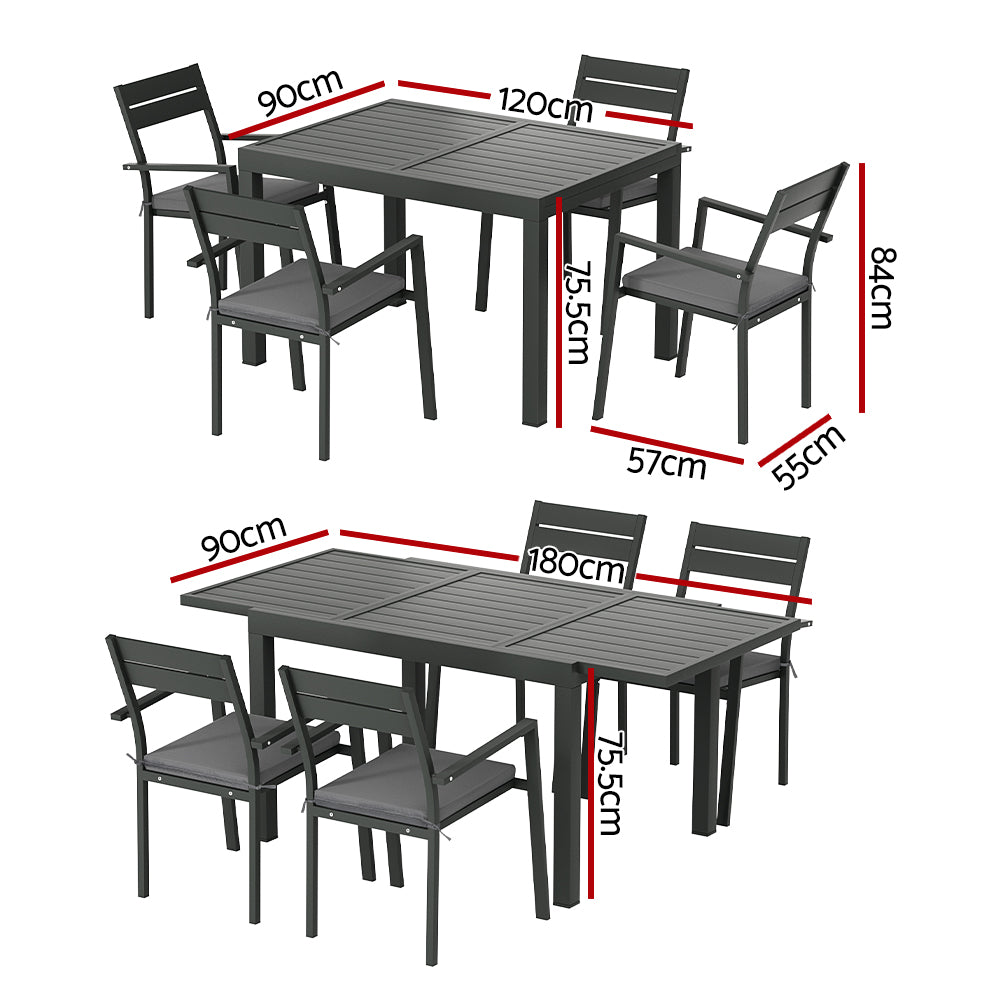 Gardeon Outdoor Dining Set 5 Piece Aluminum Extendable Table Setting Black-1