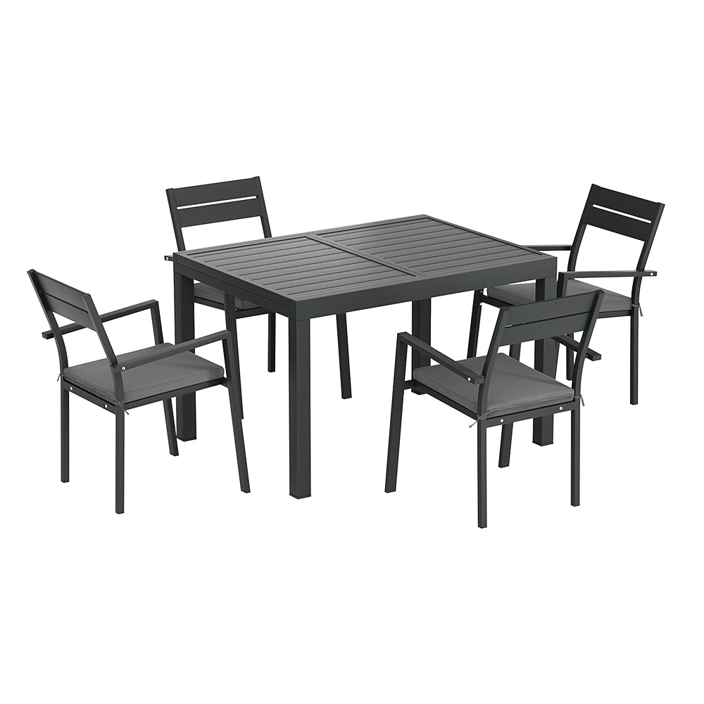 Gardeon Outdoor Dining Set 5 Piece Aluminum Extendable Table Setting Black-2