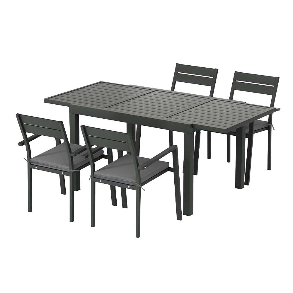 Gardeon Outdoor Dining Set 5 Piece Aluminum Extendable Table Setting Black-3