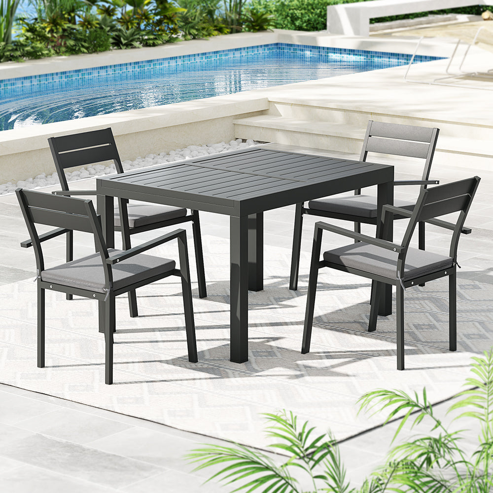 Gardeon Outdoor Dining Set 5 Piece Aluminum Extendable Table Setting Black-6