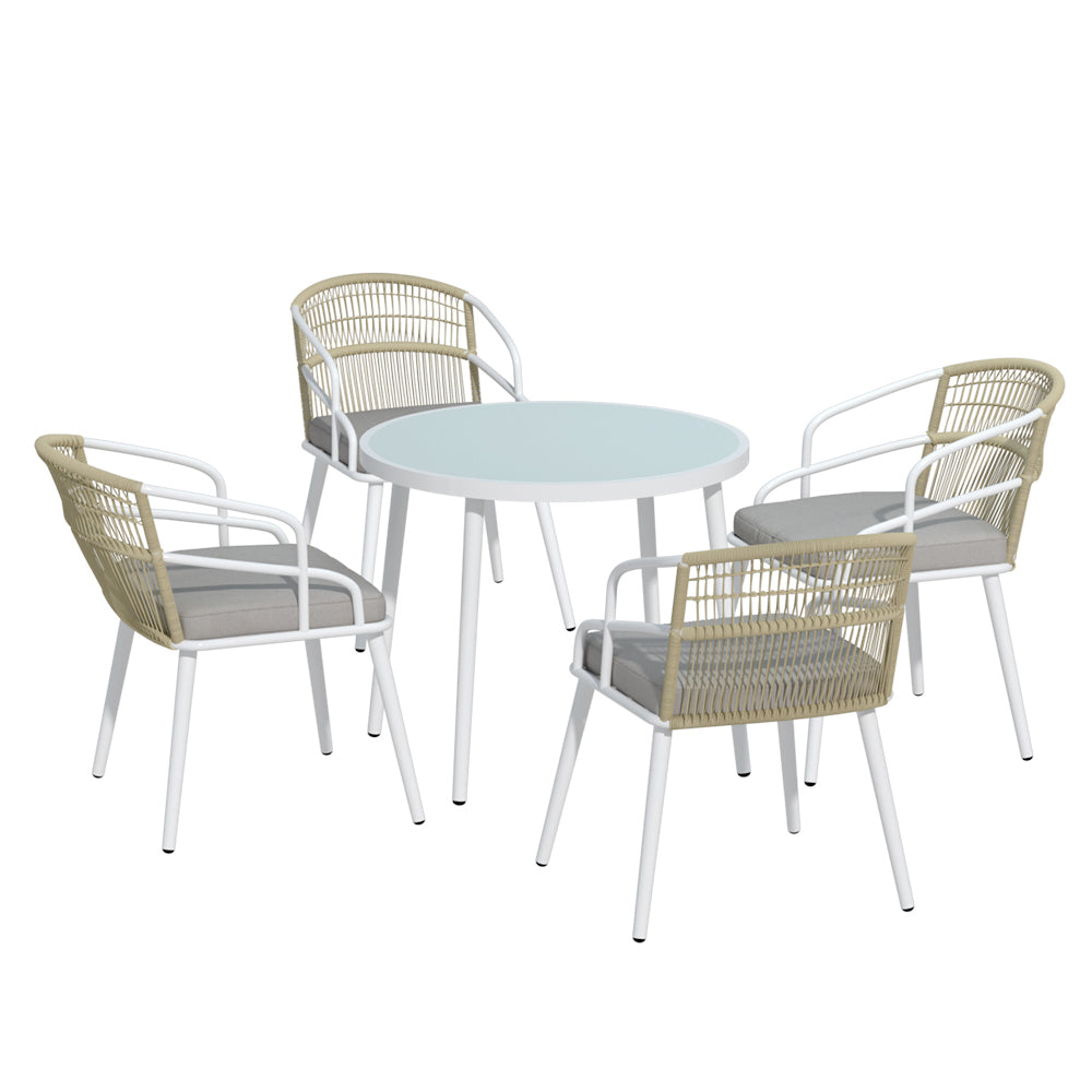 Gardeon Outdoor Dining Set 5 Piece Aluminum Table Chairs Setting White-0