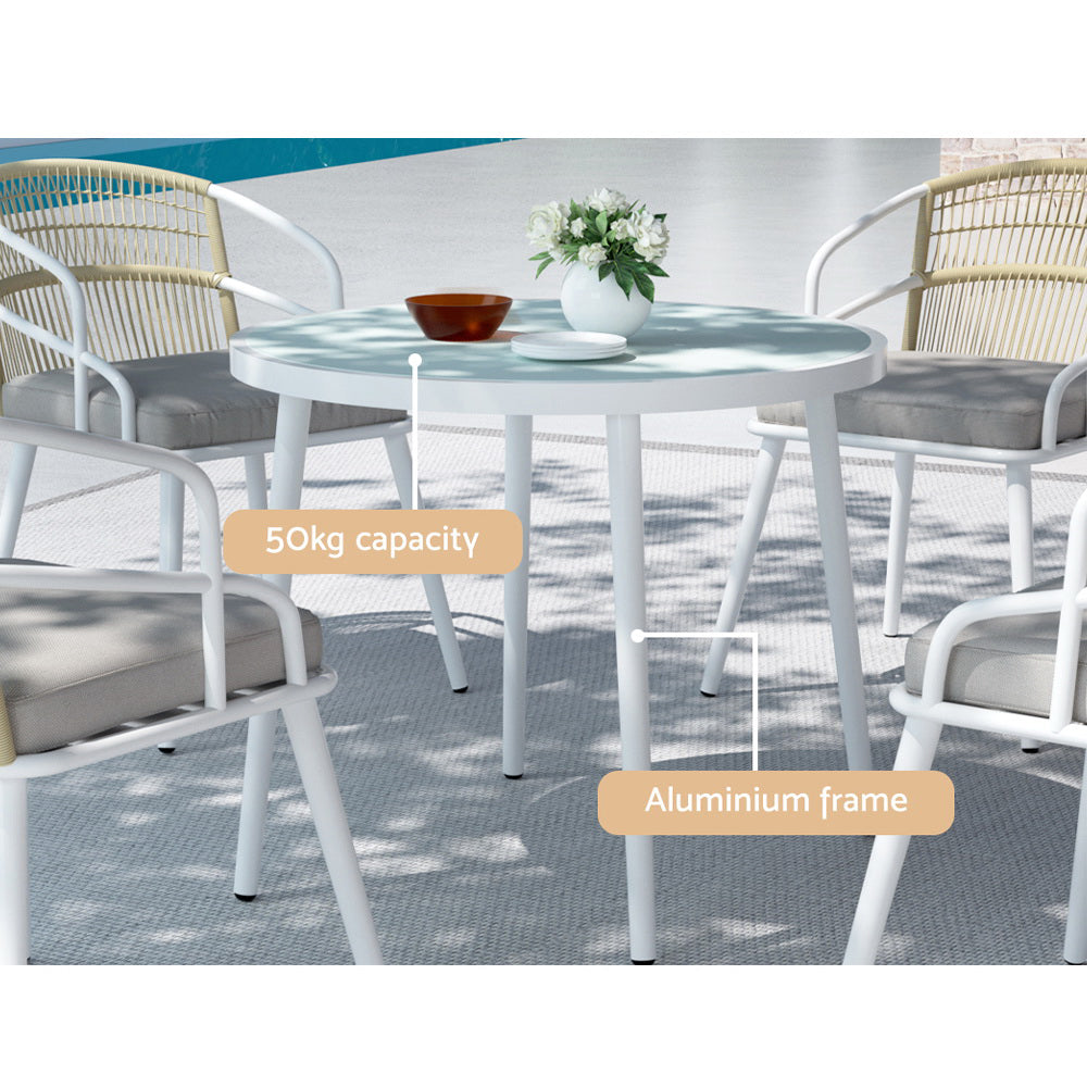 Gardeon Outdoor Dining Set 5 Piece Aluminum Table Chairs Setting White-3