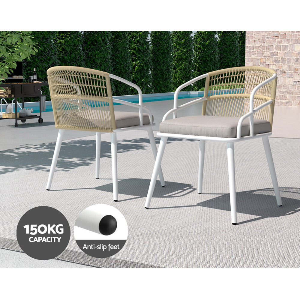 Gardeon Outdoor Dining Set 5 Piece Aluminum Table Chairs Setting White-4