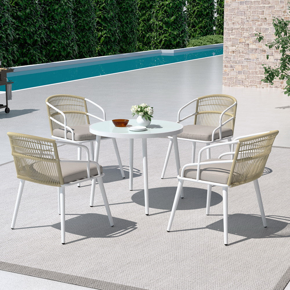 Gardeon Outdoor Dining Set 5 Piece Aluminum Table Chairs Setting White-6