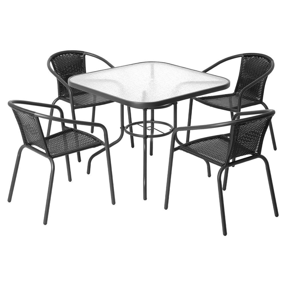 Gardeon Outdoor Dining Set 5 Piece Steel Stackable Chairs Table Patio Furniture-2