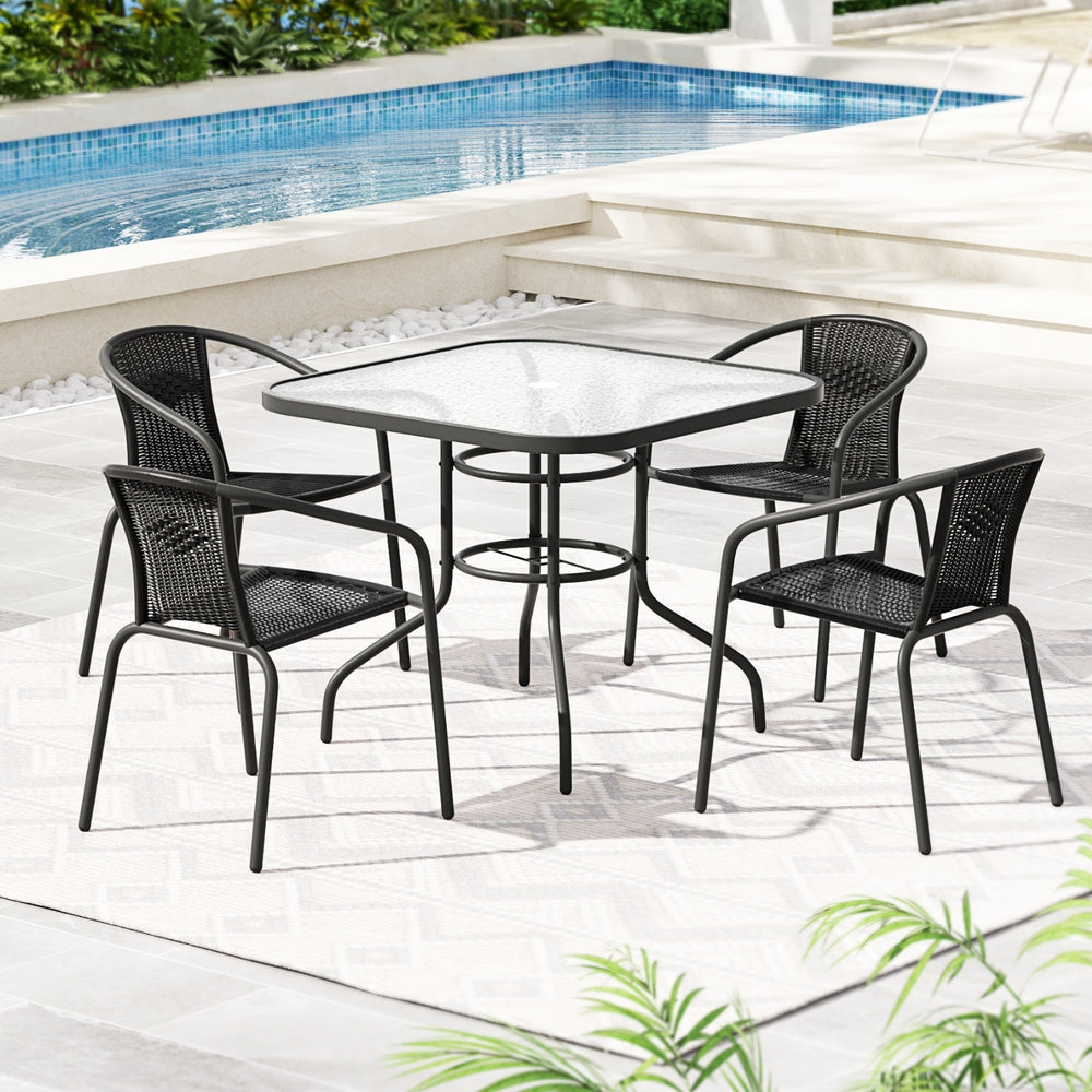 Gardeon Outdoor Dining Set 5 Piece Steel Stackable Chairs Table Patio Furniture-6