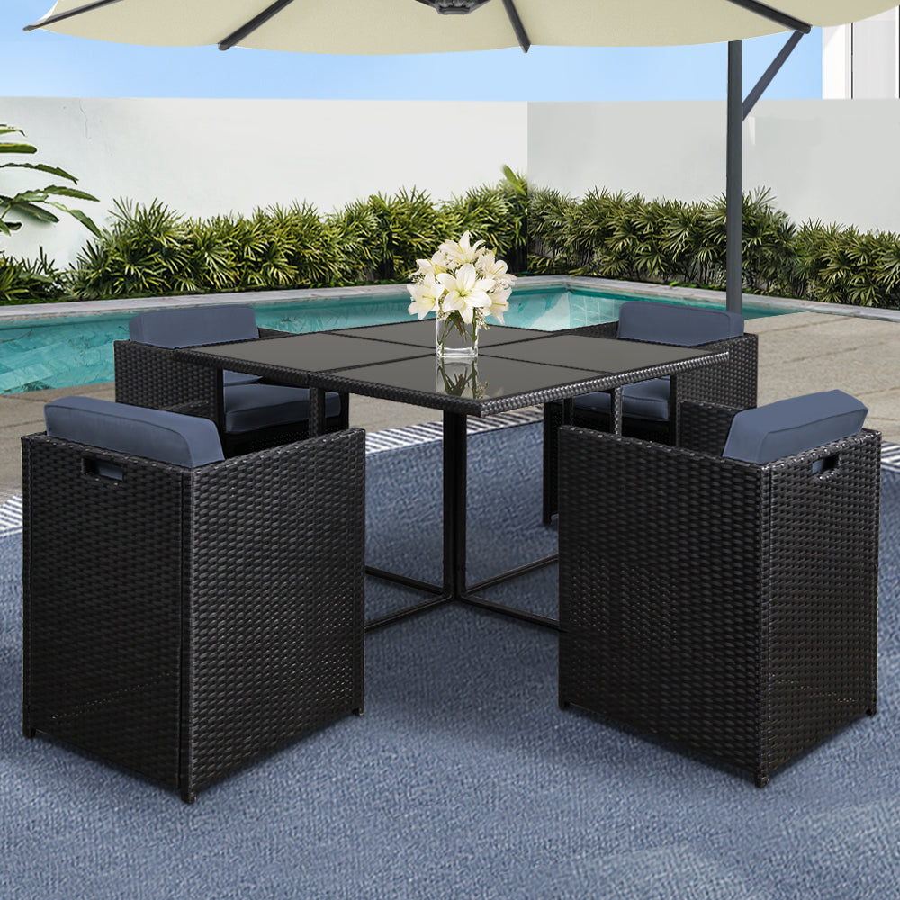 Gardeon Outdoor Dining Set 5 Piece Wicker Table Chairs Setting Black-7