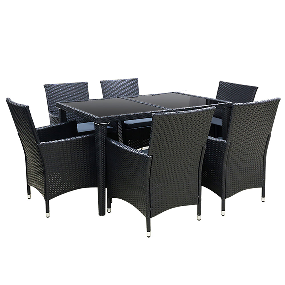 Gardeon Outdoor Dining Set 7 Piece Wicker Lounge Setting Black-0