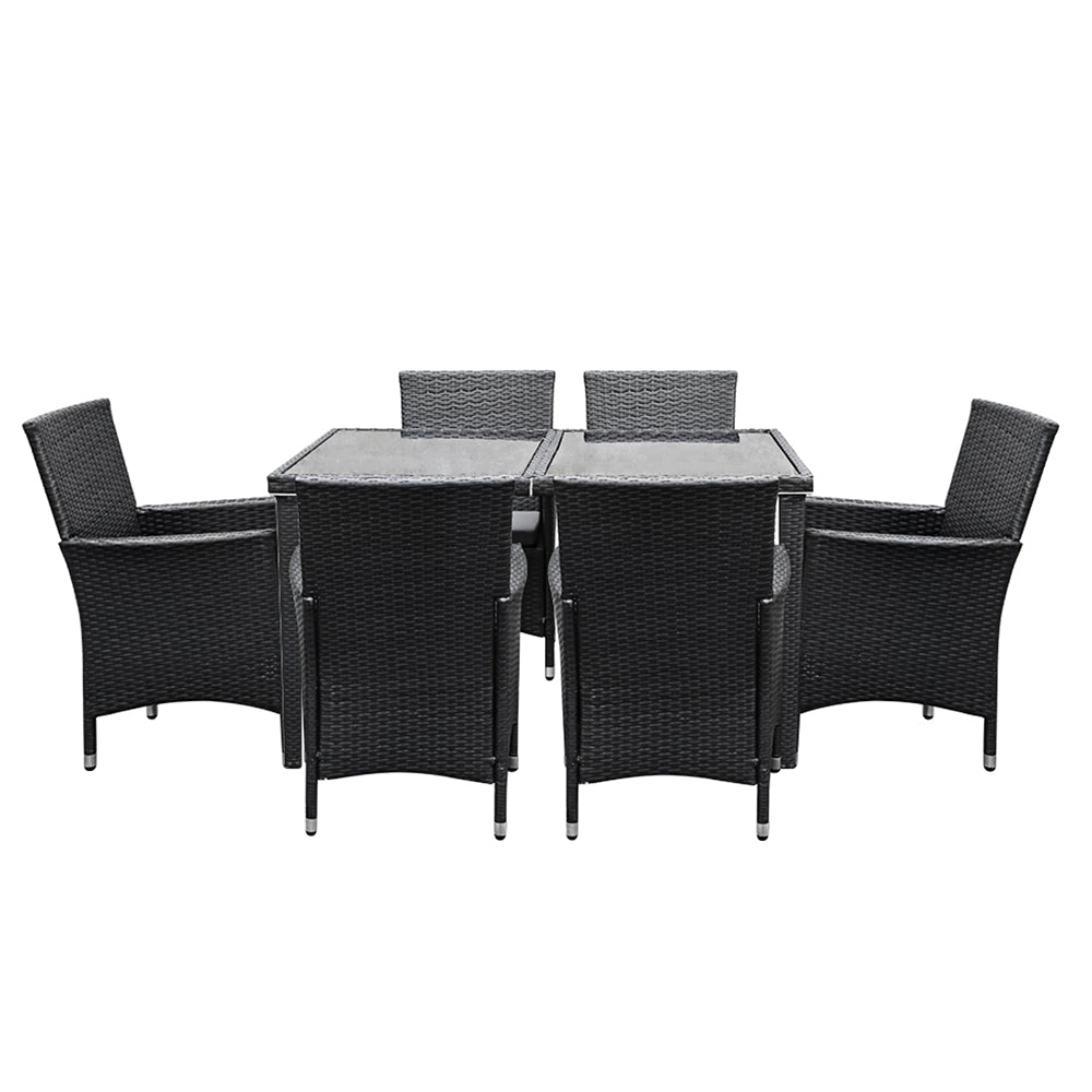 Gardeon Outdoor Dining Set 7 Piece Wicker Lounge Setting Black-2