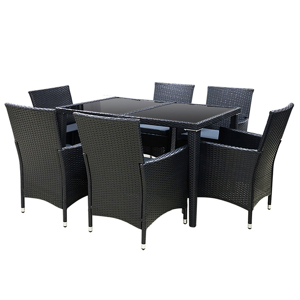 Gardeon Outdoor Dining Set 7 Piece Wicker Lounge Setting Black-3