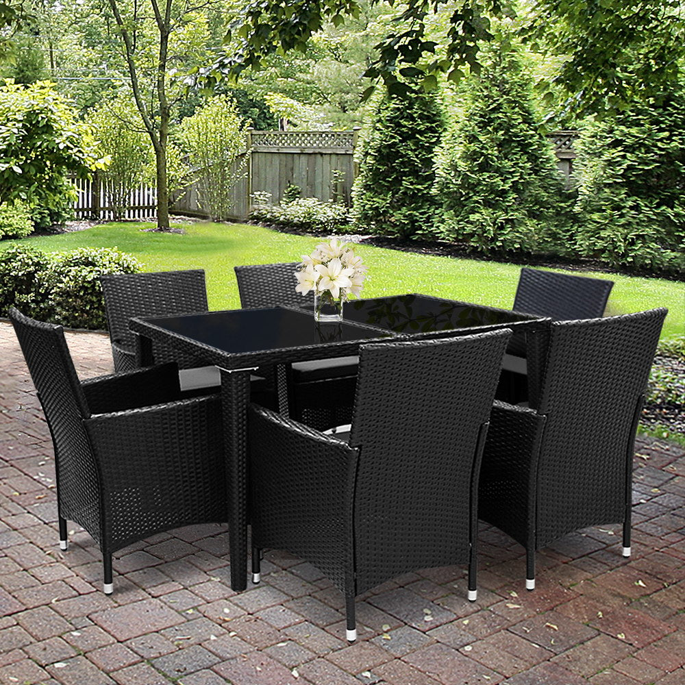 Gardeon Outdoor Dining Set 7 Piece Wicker Lounge Setting Black-7