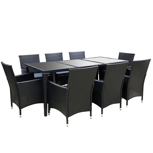 Gardeon Outdoor Dining Set 9 Piece Wicker Lounge Setting Black-0