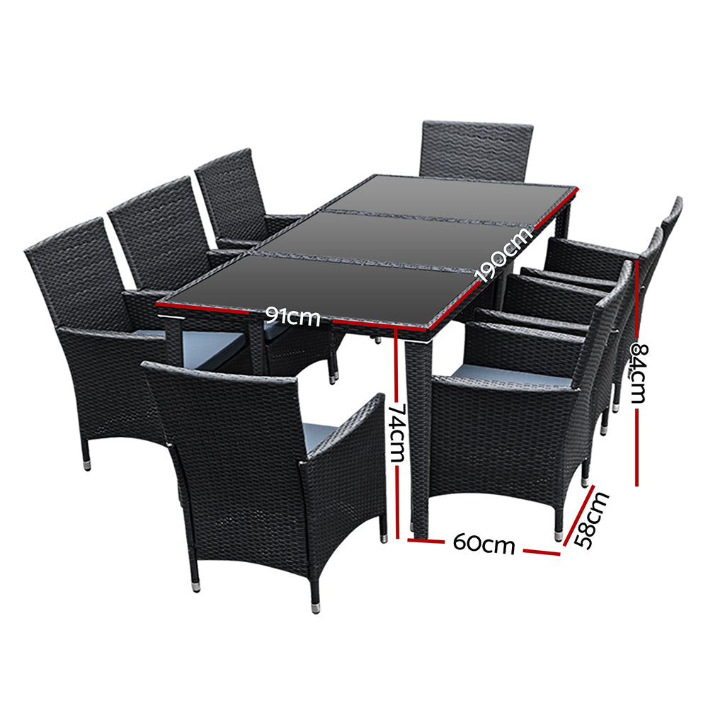 Gardeon Outdoor Dining Set 9 Piece Wicker Lounge Setting Black-1