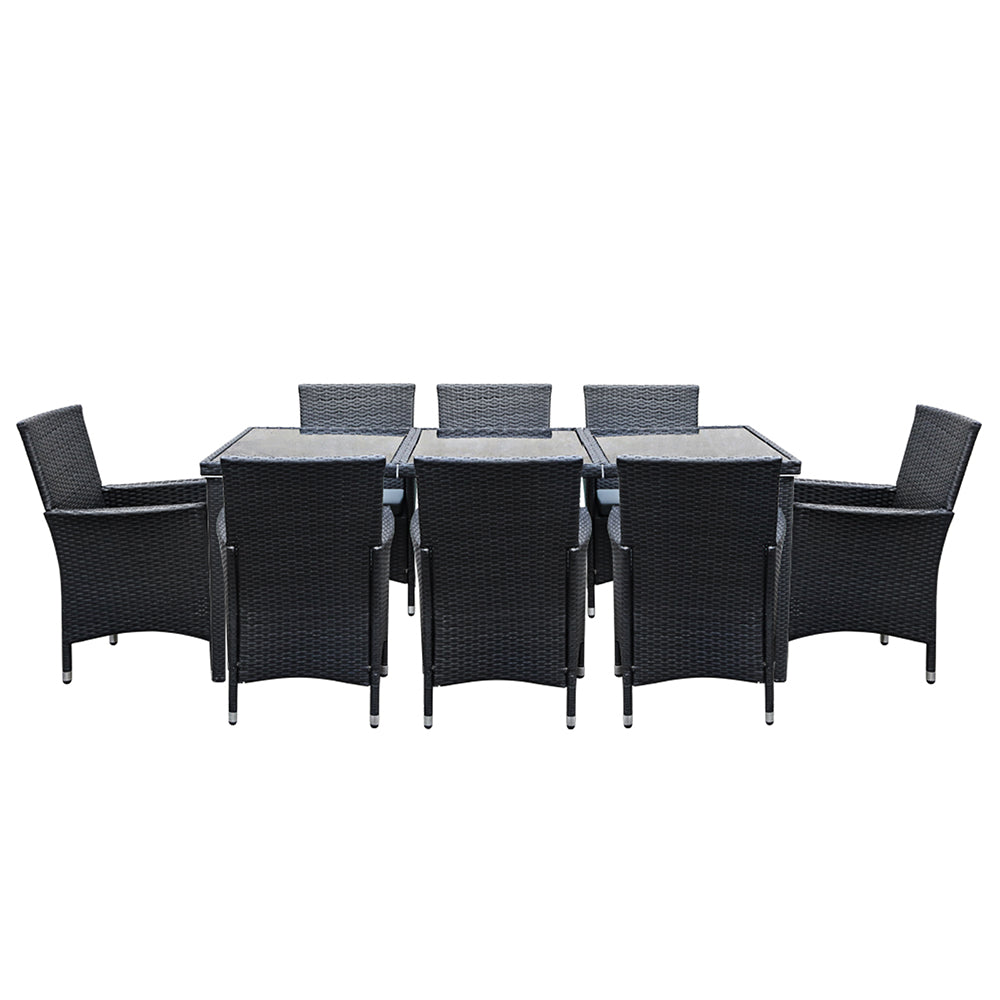 Gardeon Outdoor Dining Set 9 Piece Wicker Lounge Setting Black-2