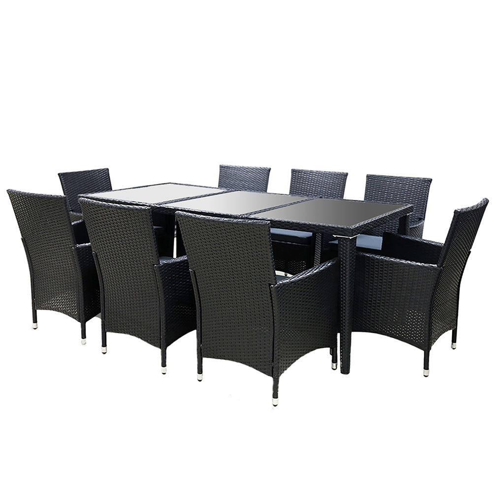 Gardeon Outdoor Dining Set 9 Piece Wicker Lounge Setting Black-3