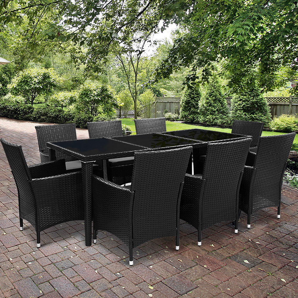 Gardeon Outdoor Dining Set 9 Piece Wicker Lounge Setting Black-7