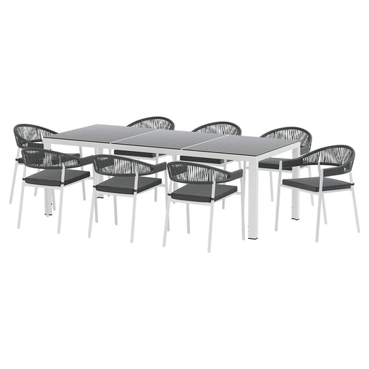 Gardeon Outdoor Dining Set 9 Piece Steel Table Chairs Setting White-0