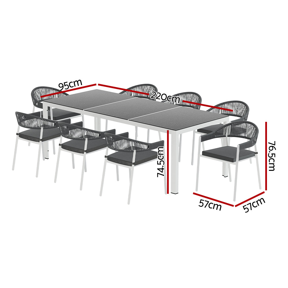 Gardeon Outdoor Dining Set 9 Piece Steel Table Chairs Setting White-1