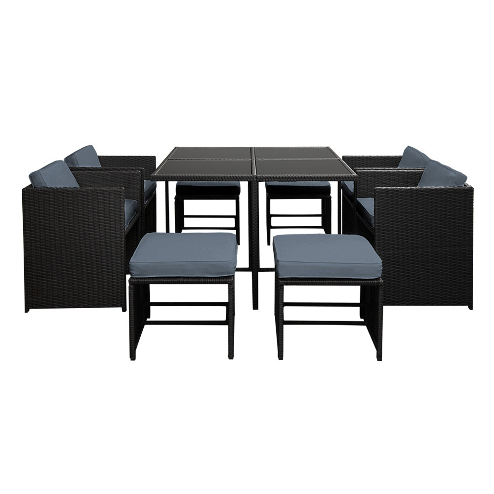 Gardeon Outdoor Dining Set 9 Piece Wicker Table Chairs Setting Black-2