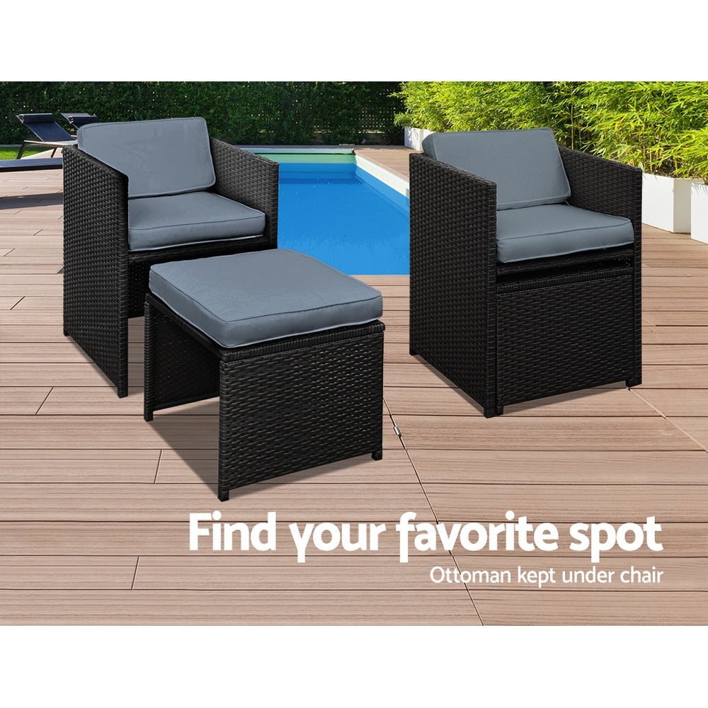 Gardeon Outdoor Dining Set 9 Piece Wicker Table Chairs Setting Black-5