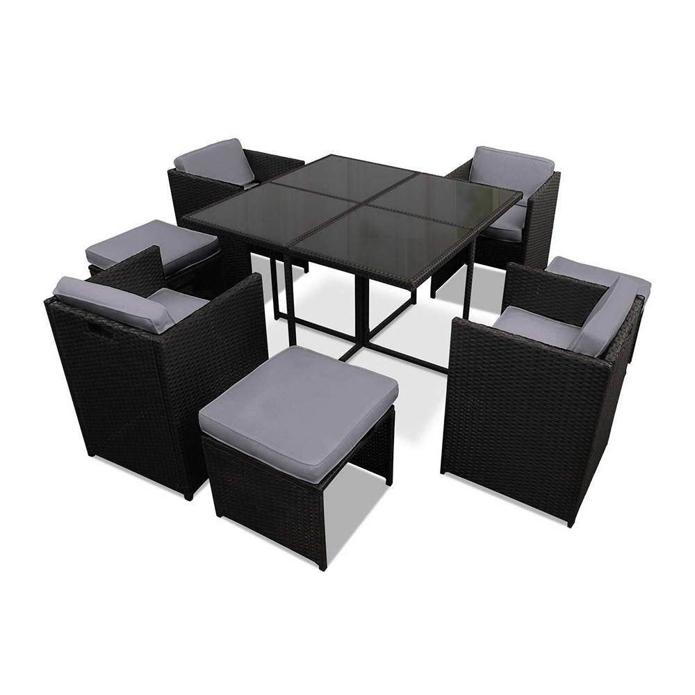 Gardeon Outdoor Dining Set 9 Piece Wicker Table Chairs Setting Black-6