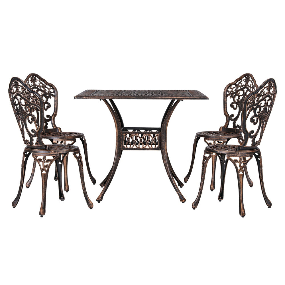 Gardeon Outdoor Dining Set 5 Piece Chairs Table Cast Aluminum Patio Brown-0