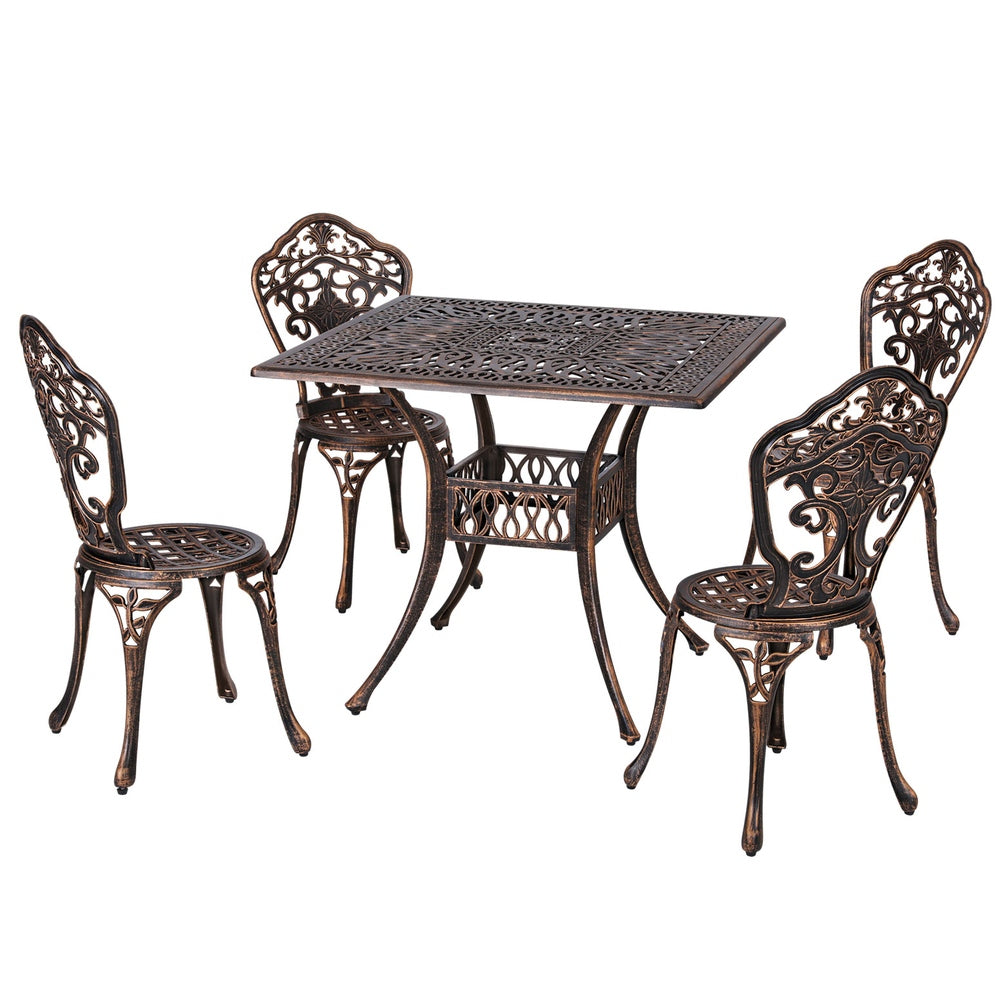 Gardeon Outdoor Dining Set 5 Piece Chairs Table Cast Aluminum Patio Brown-2