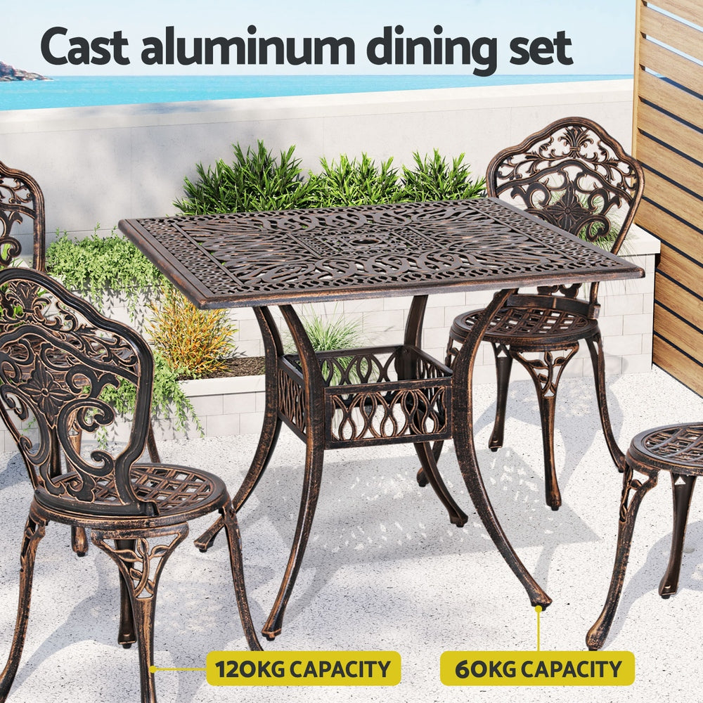 Gardeon Outdoor Dining Set 5 Piece Chairs Table Cast Aluminum Patio Brown-3