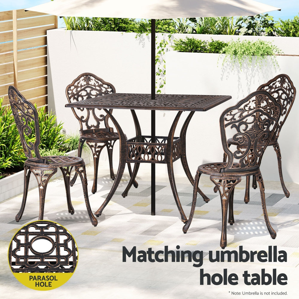 Gardeon Outdoor Dining Set 5 Piece Chairs Table Cast Aluminum Patio Brown-5