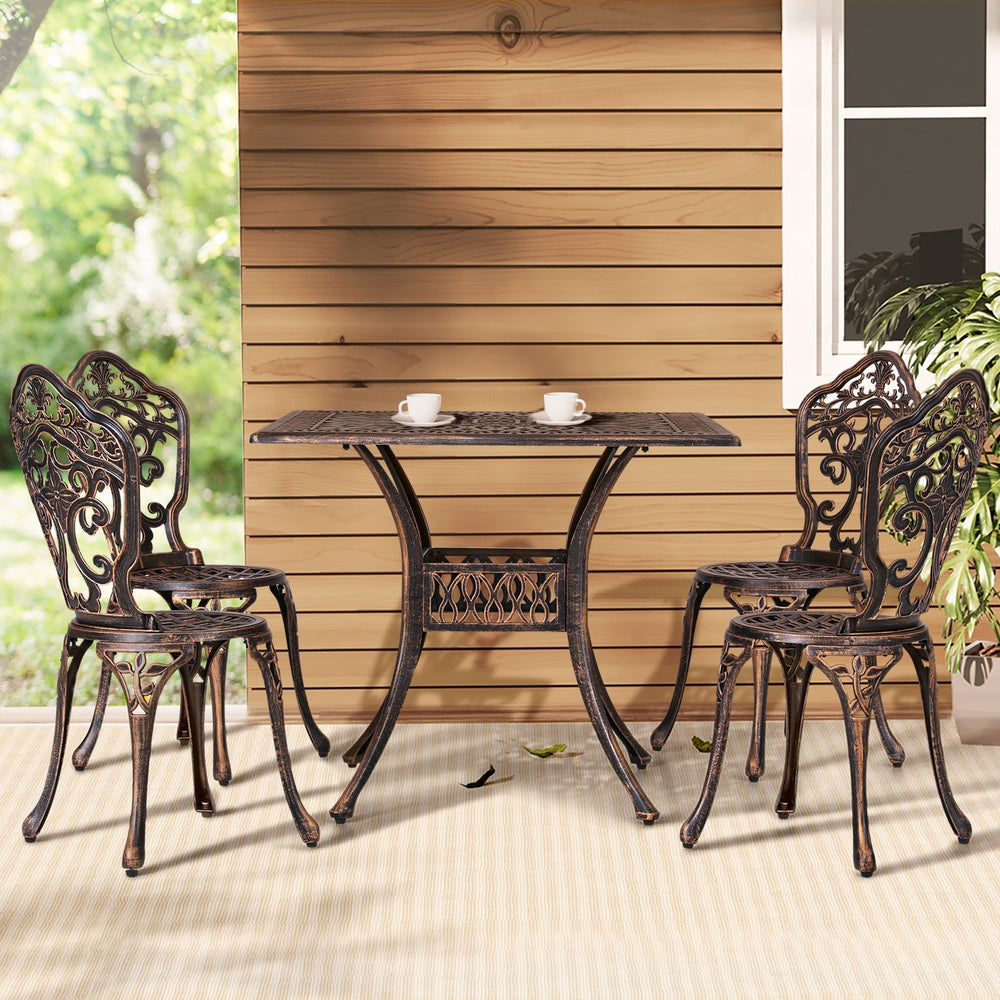 Gardeon Outdoor Dining Set 5 Piece Chairs Table Cast Aluminum Patio Brown-6