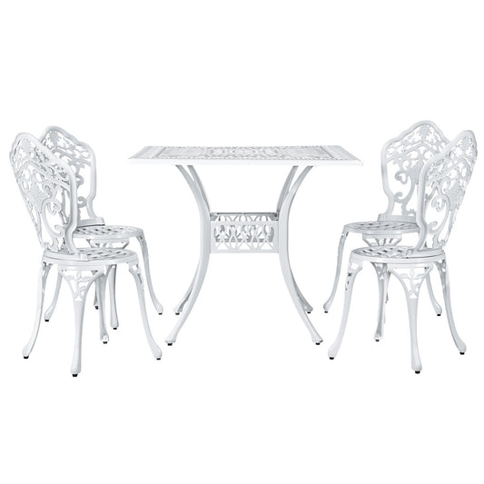 Gardeon Outdoor Dining Set 5 Piece Chairs Table Cast Aluminum Patio White-0