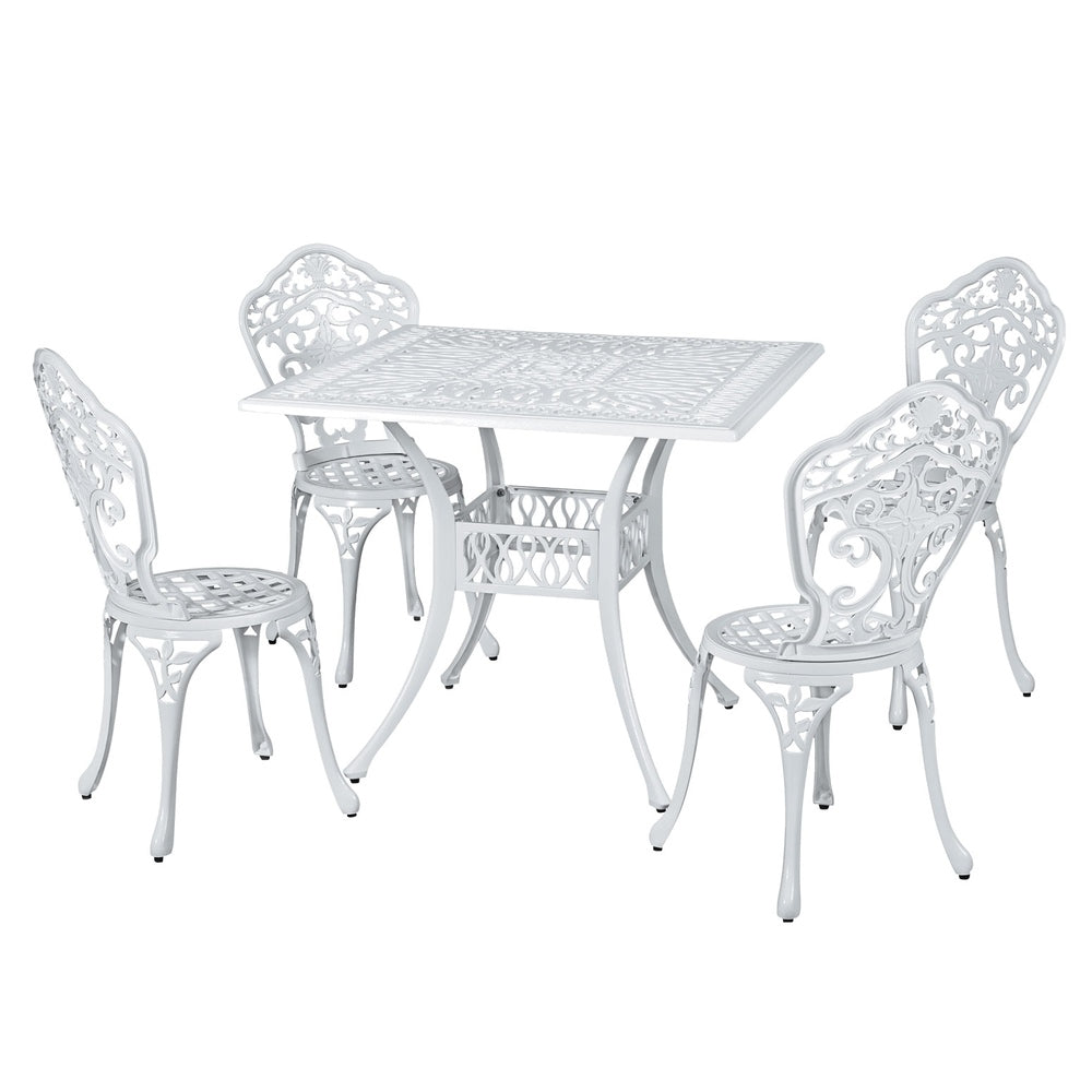 Gardeon Outdoor Dining Set 5 Piece Chairs Table Cast Aluminum Patio White-2