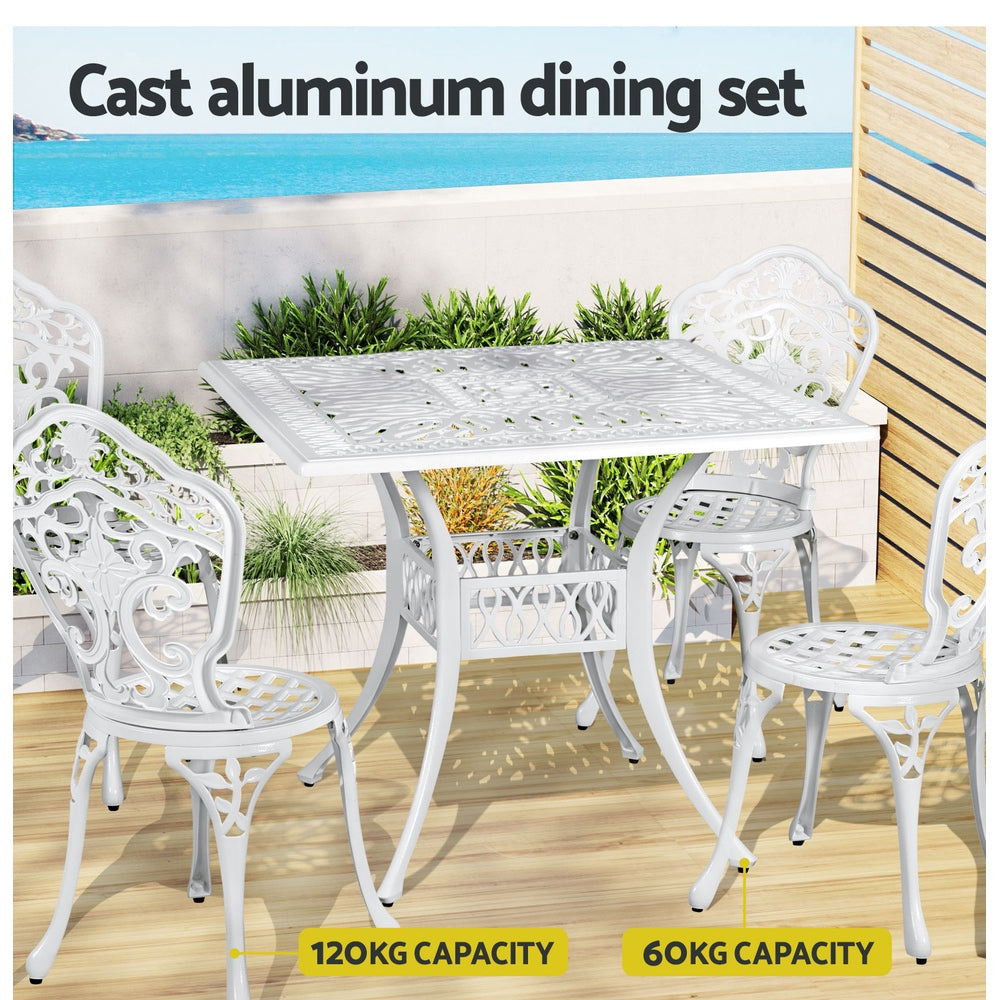 Gardeon Outdoor Dining Set 5 Piece Chairs Table Cast Aluminum Patio White-3