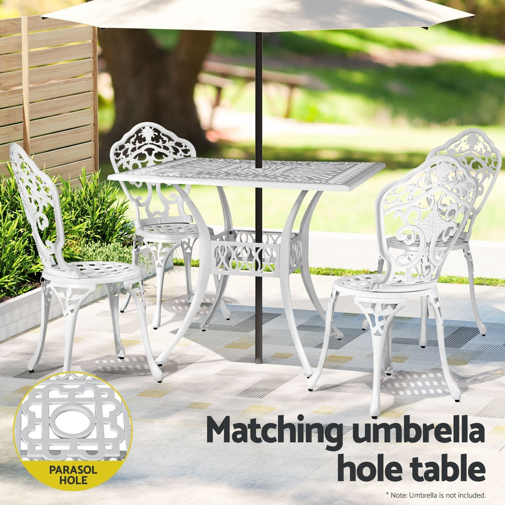 Gardeon Outdoor Dining Set 5 Piece Chairs Table Cast Aluminum Patio White-5