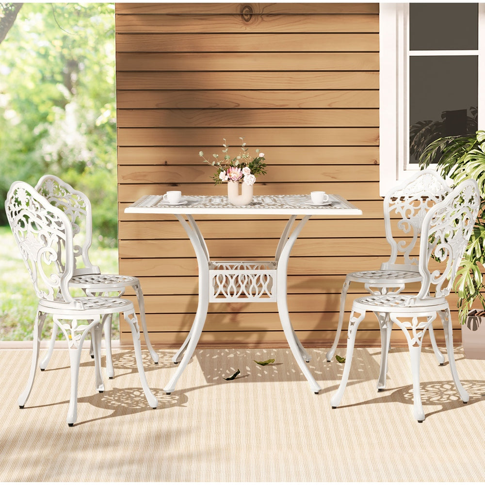 Gardeon Outdoor Dining Set 5 Piece Chairs Table Cast Aluminum Patio White-6