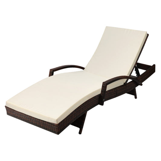 Gardeon Sun Lounge Wicker Lounger Outdoor Furniture Beach Chair Patio Adjustable Cushion Brown-0