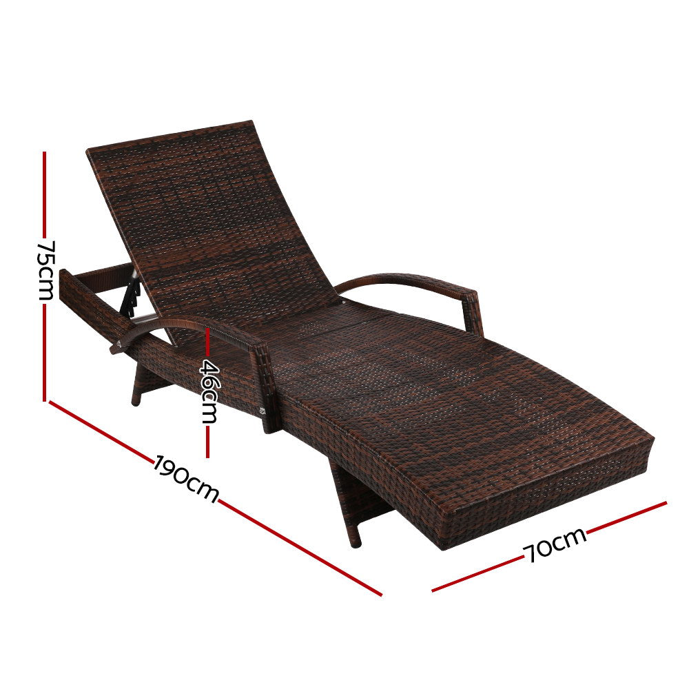 Gardeon Sun Lounge Wicker Lounger Outdoor Furniture Beach Chair Patio Adjustable Cushion Brown-1