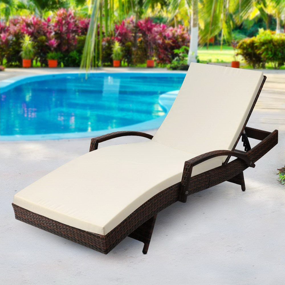 Gardeon Sun Lounge Wicker Lounger Outdoor Furniture Beach Chair Patio Adjustable Cushion Brown-7