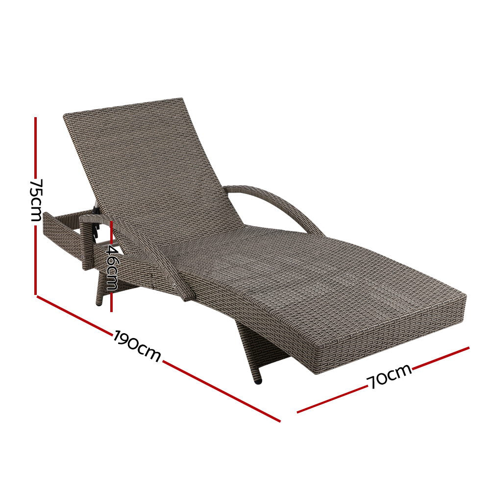 Gardeon Sun Lounge Wicker Lounger Outdoor Furniture Beach Chair Patio Adjustable Cushion Grey&Beige-1