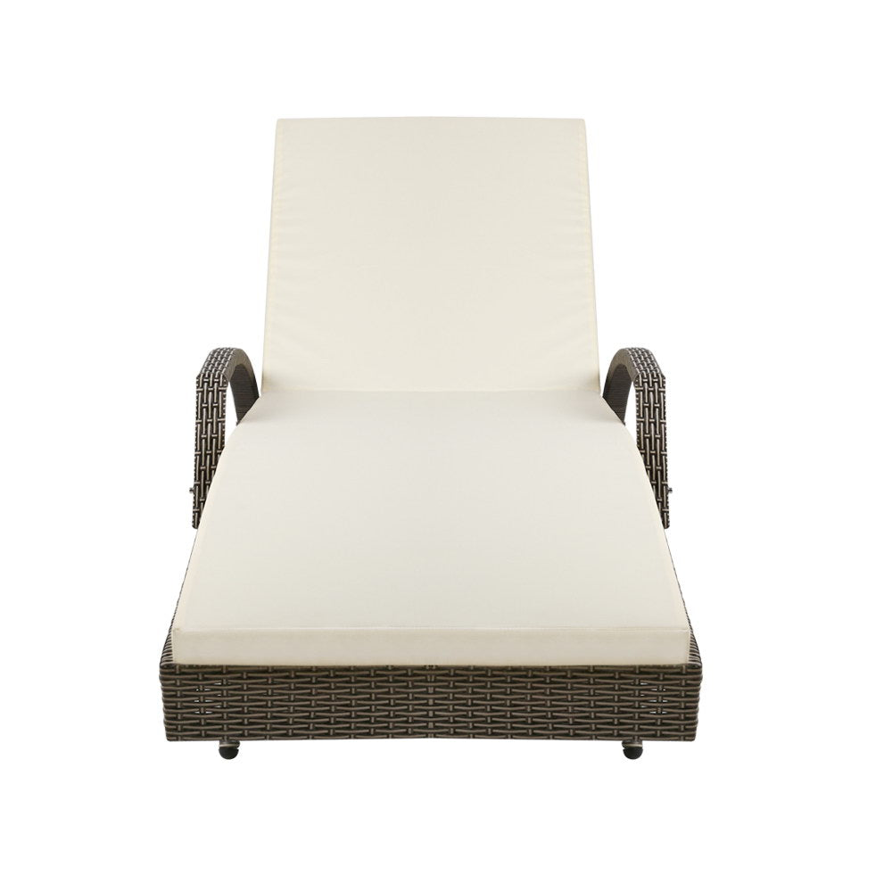 Gardeon Sun Lounge Wicker Lounger Outdoor Furniture Beach Chair Patio Adjustable Cushion Grey&Beige-2