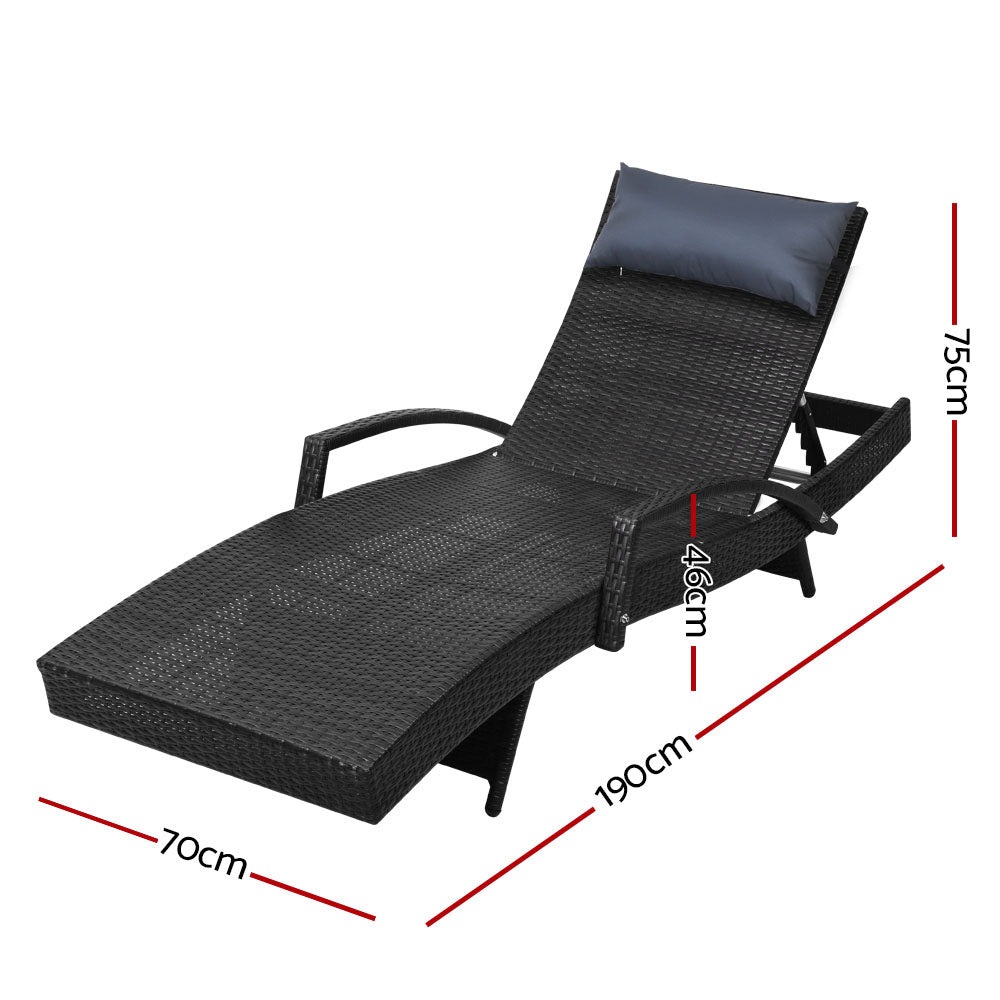 Gardeon Sun Lounge Wicker Lounger Outdoor Furniture Beach Chair Armrest Adjustable Black-1