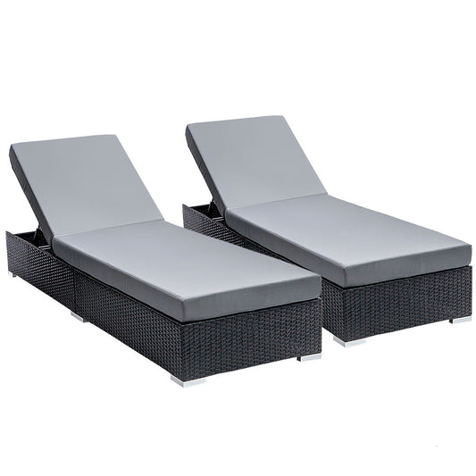 Gardeon 2PC Sun Lounge Wicker Lounger Outdoor Furniture Day Bed Adjustable Rattan Garden-0