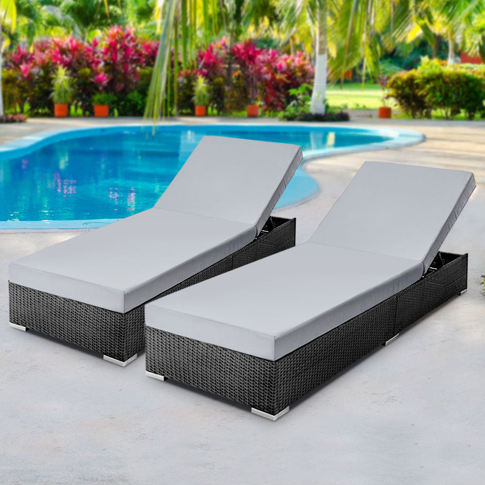 Gardeon 2PC Sun Lounge Wicker Lounger Outdoor Furniture Day Bed Adjustable Rattan Garden-6