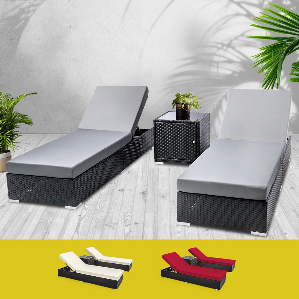 Gardeon 3PC Sun Lounge Wicker Lounger Outdoor Furniture Day Bed Rattan Garden-6