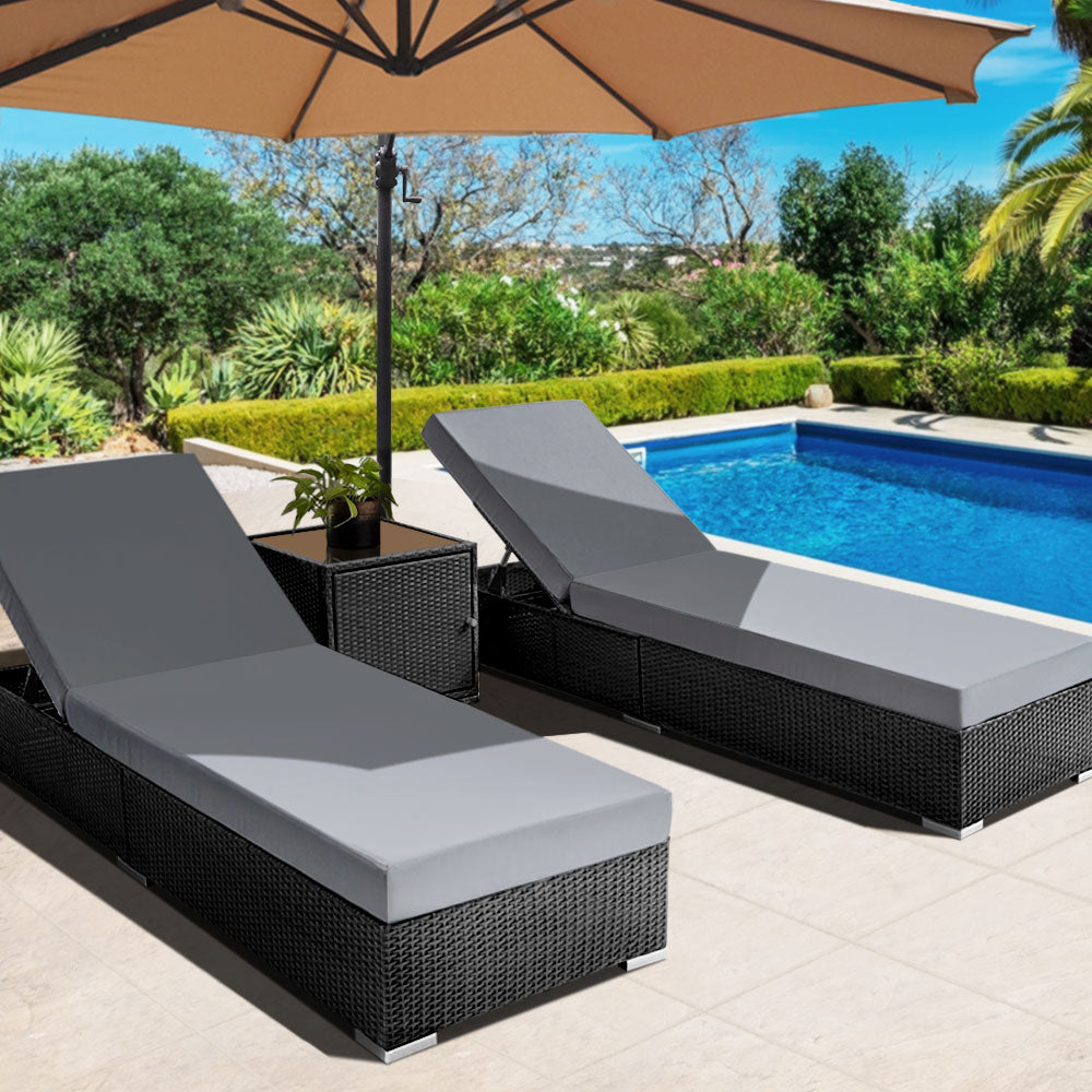 Gardeon 3PC Sun Lounge Wicker Lounger Outdoor Furniture Day Bed Rattan Garden-7